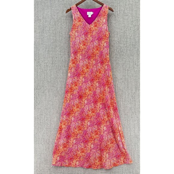 CDC Caren Desiree Company Maxi Dress 14 Orange Pink Sleeveless Lined Abstract - Picture 1 of 11